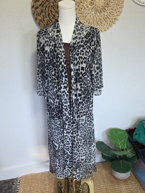 Oddy Black Gray Leopard Duster Sheer Cardigan Womens OS Mobwife Trendy Layer